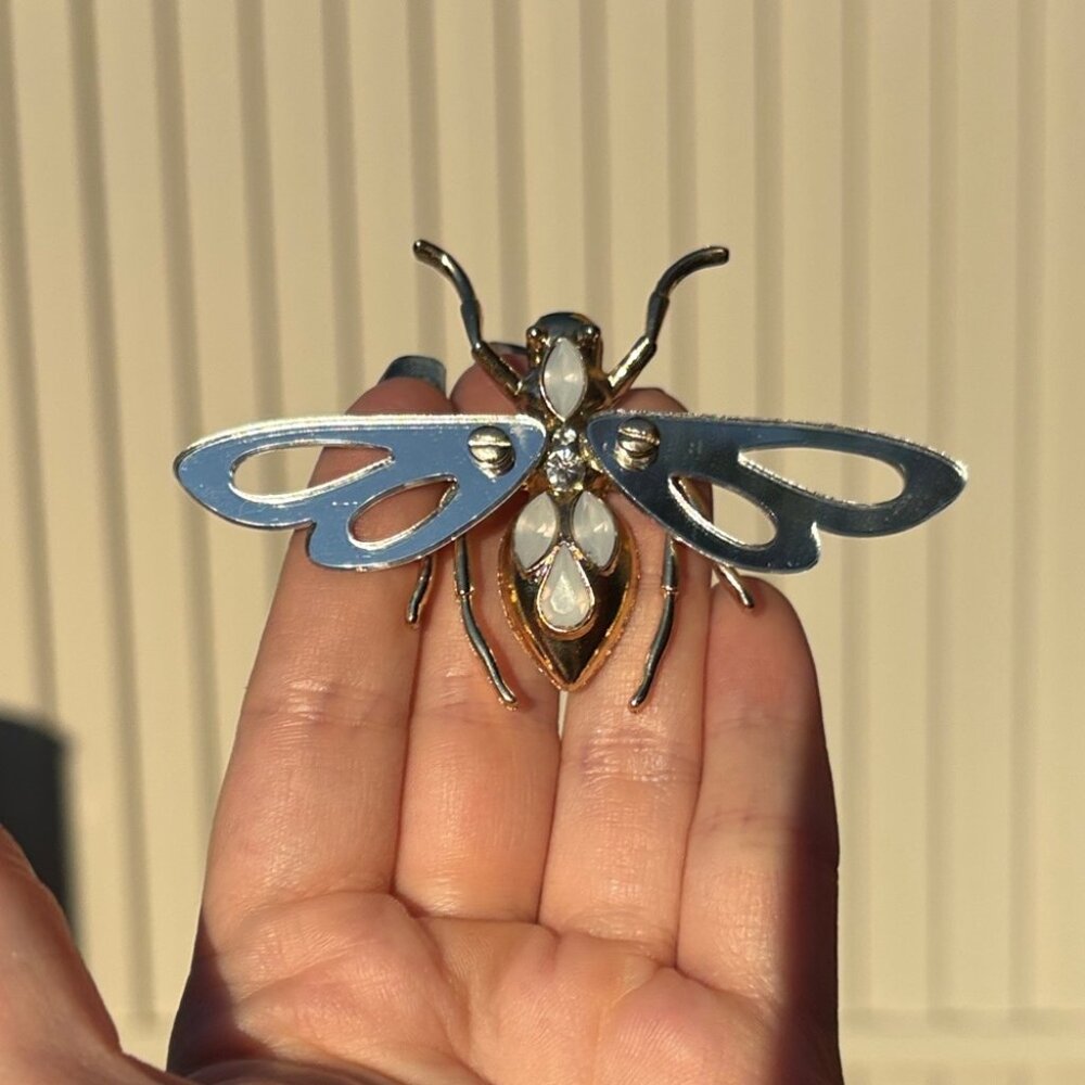 Large Gold & Silver Toned Fly Insect Brooch